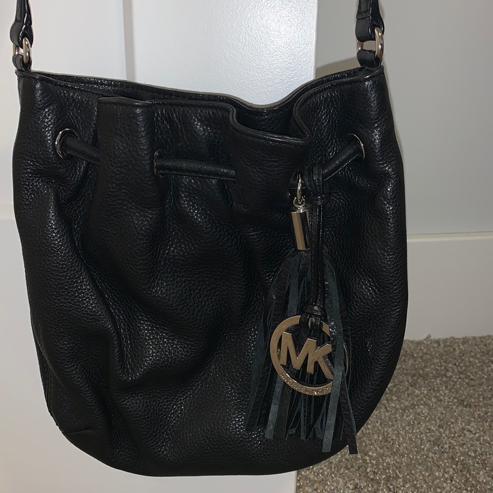 MK black leather crossbody